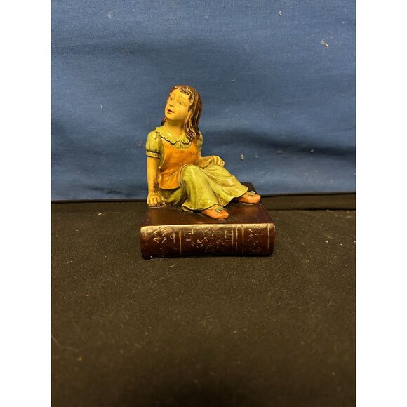 Vintage Resin Girl Figurine Sitting On Book - Picture 1 of 4